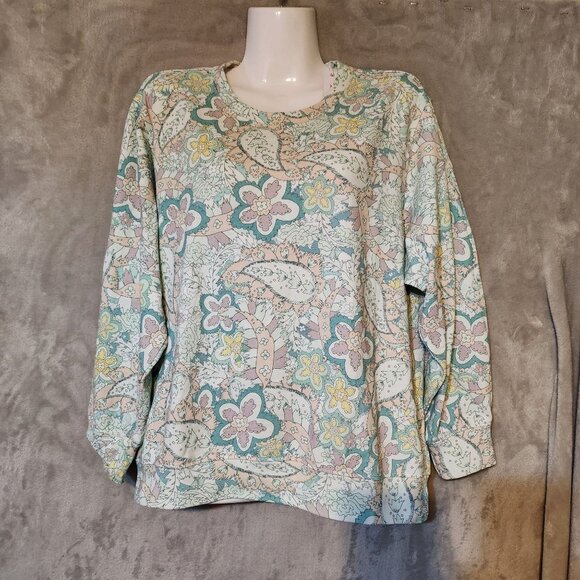 SUNDRY Womens Paisley 3/4 Sleeve‎ Multicolor Floral Pattern 3 Relaxed Sweatshirt - Picture 1 of 5